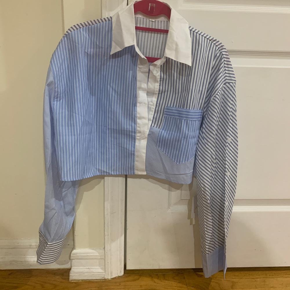 Cropped striped button up (never worn)